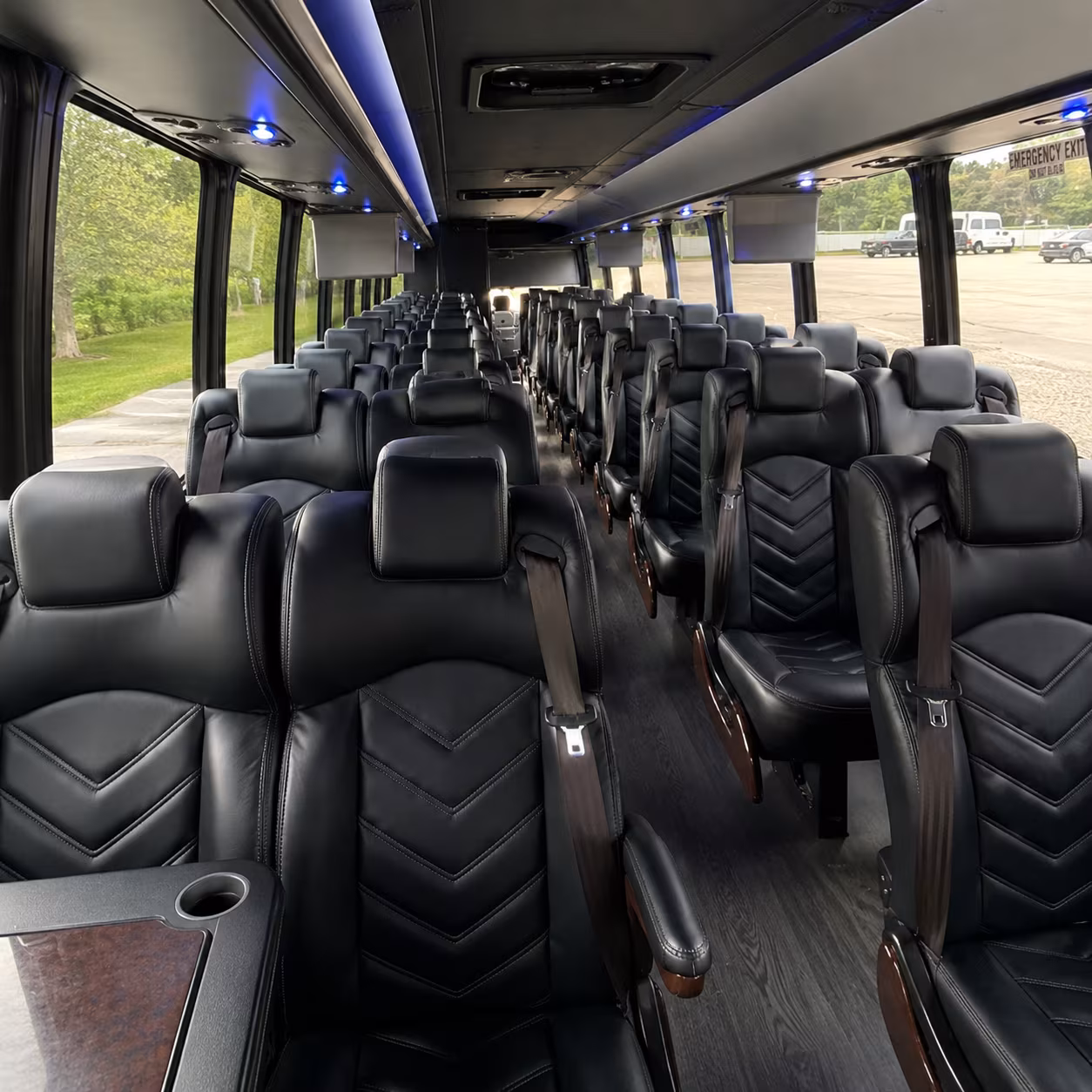 Passenger seating aboard a party bus rental serving Cincinnati